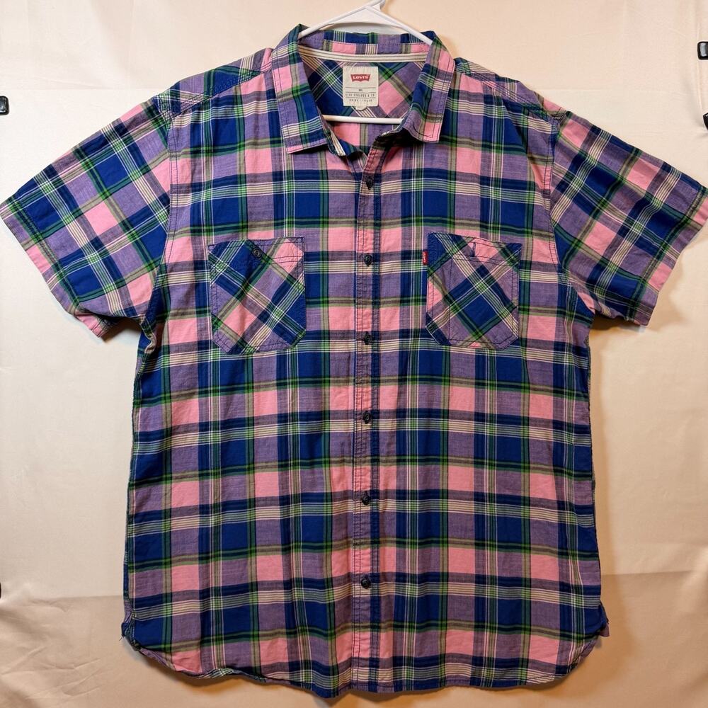 Levi's Mens Plaid Short Sleeve Button-Down Shirt Size XXL 2XL